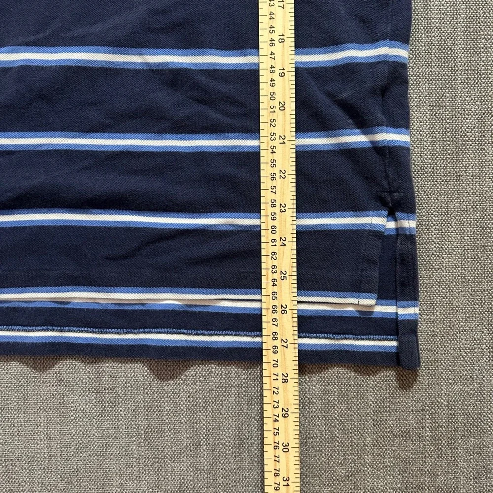 Polo Ralph Lauren Polo Shirt Mens M Navy Blue Striped Cotton Short Sleeve Pique